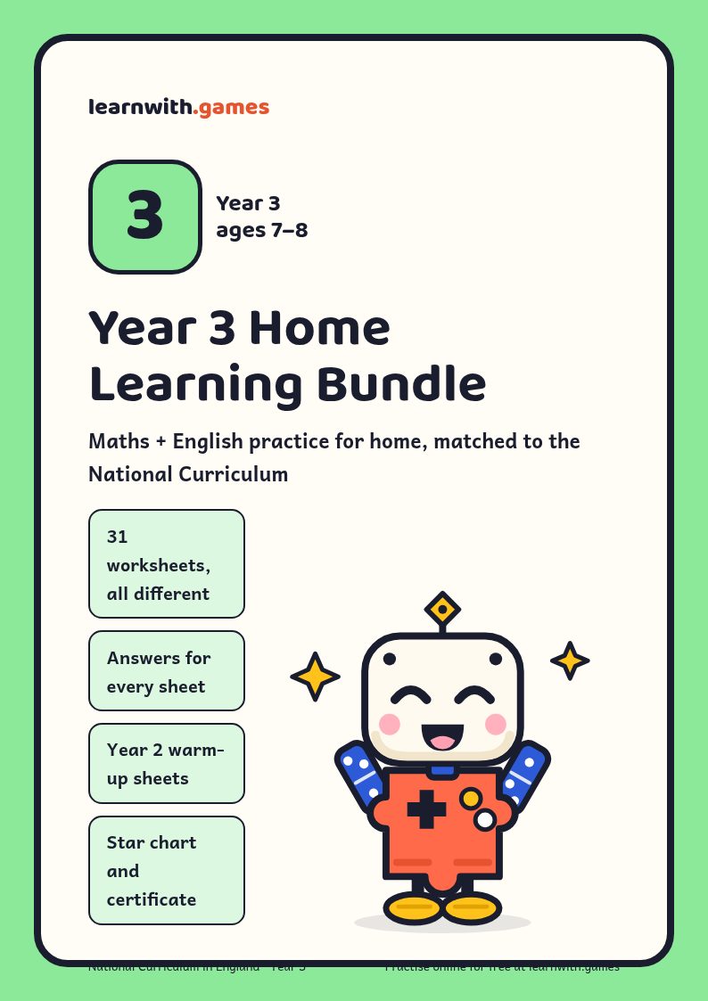 Cover of the Year 3 Home Learning Bundle