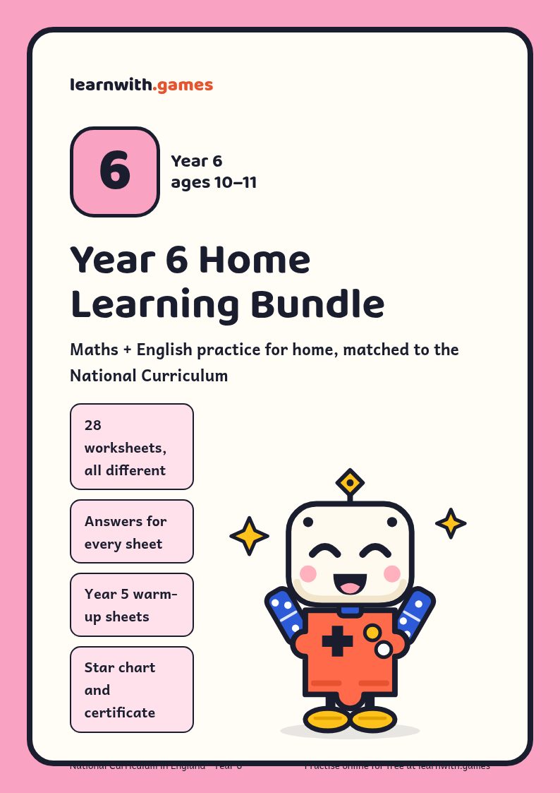 Cover of the Year 6 Home Learning Bundle